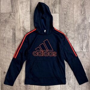 Adidas Kids Navy Blue Red Stripe Logo Pullover Hoodie Sweatshirt L 14/16